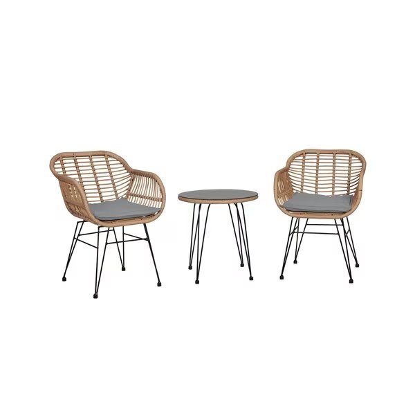 Antibes 1.0 Steel Rattan 3-Piece Patio Conversation Set with Cushions in Grey, Manhattan Comfort, Mfr#: OD-CV010-GY